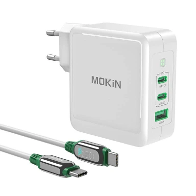 Mokin PD140W 2C1A GaN 2xUSB-C 1xUSB-A bílá síťová nabíječka