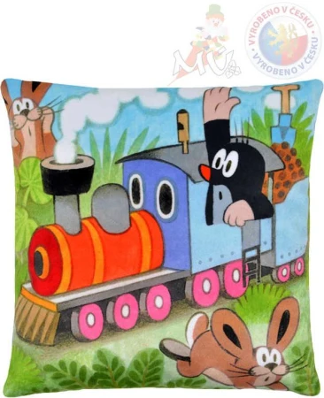 Moravská ústředna Polštář 25x25cm Krtek (Krteček) mašinka