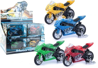 Motorka závodný motocykl kovový 11cm so stojanom 4 farby