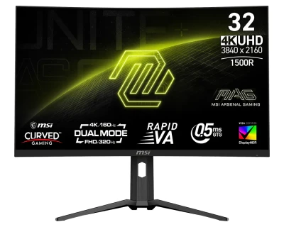 MSI MAG 321CUPDF Gaming monitor 31,5" Rapid VA zakřivený/3840x2160(UHD)/160Hz (320Hz - FHD)/0,5ms/2xHDMI/DP/USB-C/výšk.nast./černá