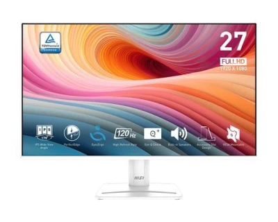 MSI monitor PRO MP275W E2, 27" IPS/1920 x 1080 (FHD)/120Hz/1ms/DP/HDMI/D-Sub/bílá
