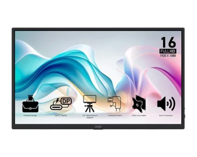 MSI přenosný ultra tenký monitor PRO MP165 E6, 15,6" IPS/1920 x 1080 FHD/60Hz/4ms/2xUSB-C/HDMI/černá