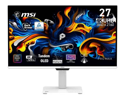 MSI PRO MAX 271UPXW12G monitor 26,5" QD-OLED/3840x2160(UHD)/120Hz/0,03ms/2xHDMI/DP/USB-A,B,C/Výšk.nast./Pivot/bílá