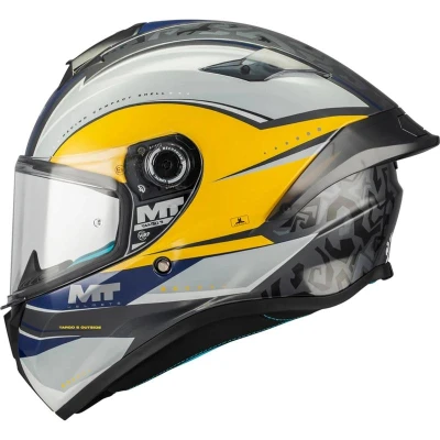 MT Helmets Integrální helma Targo S Outside C3 šedo-žluto-modrá + moto kukla RSA