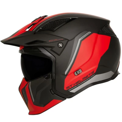MT Helmets Streetfighter SV TWIN C5 černo-červená s iridiovou clonou otevřená přilba na motorku s maskou