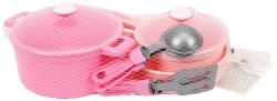 Nádobí baby dětské růžové set 2 hrnce s pánví a doplňky plast