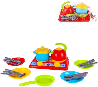 Nádobí dětské barevné set s vařičem 22ks plast v síťce Nádobí dětské barevné set s vařičem 22ks plast v síťce
