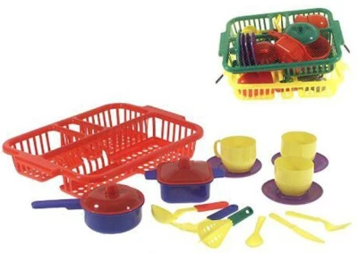 Nádobí dětské set kuchyňský plastový s odkapávačem 3 barvy Nádobí dětské set kuchyňský plastový s odkapávačem 3 barvy