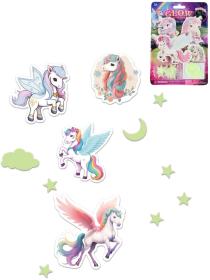 Nálepky Jednorožci + noční obloha nástěnná dekorace ve tmě svítící 2 druhy