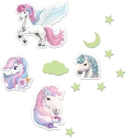 Nálepky Jednorožci + noční obloha nástěnná dekorace ve tmě svítící 2 druhy