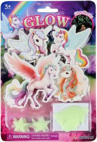 Nálepky Jednorožci + noční obloha nástěnná dekorace ve tmě svítící 2 druhy