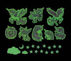 Nálepky Jednorožci + noční obloha nástěnná dekorace ve tmě svítící 2 druhy