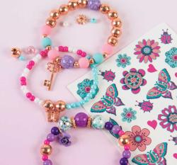 Náramky a tetovania kvety detský kreatívny set s korálkami a doplnkami