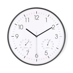 Nedis CLWA4226BK - Nástěnné hodiny | Průměr: 300 mm | Plast | Tichý pohyb | Teploměr | Vlhkoměr | Bílá / Černá