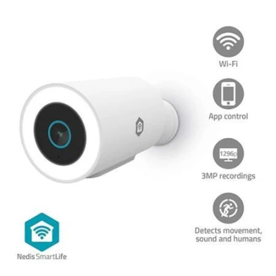 Nedis WIFICO15CWT - SmartLife Venkovní Kamera| Wi-Fi | Reflektor | 3MP Full HD 1296p | IP65 | Snímač pohybu | Bílá