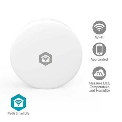 Nedis WIFISA11CWT - Monitor kvality ovzduší SmartLife | Wi-Fi | Oxid uhličitý / Teplota / Vlhkost | Android/ IOS | Bíllá