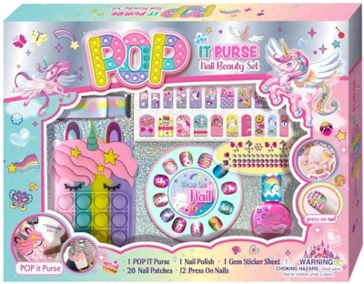 Nehtové dětské studio Jednorožec set s Pop It kabelkou a doplňky v krabici Nehtové dětské studio Jednorožec set s Pop It kabelkou a doplňky v krabici