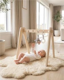 New Baby Dětská edukační dřevěná hrazdička s hračkami