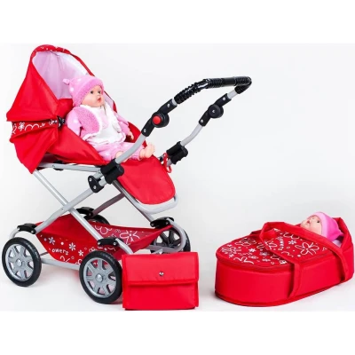 NEW BABY Dětský kočárek pro panenky 2v1 Monika červený