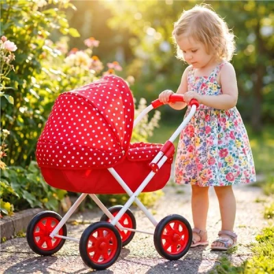 NEW BABY Dětský kočárek pro panenky 2v1 Monika červený