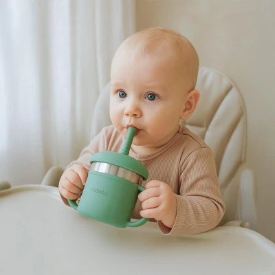 New Baby Dětský silikonový hrneček 2v1 zelený