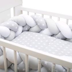 NEW BABY Ochranný mantinel do postýlky cop Hvězdičky šedo-bílý