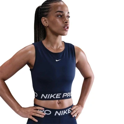 Nike Pro DF CROP TANK MIDNIGHT NAVY/WHITE dámské tréninkové tričko