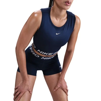 Nike Pro DF CROP TANK MIDNIGHT NAVY/WHITE dámské tréninkové tričko