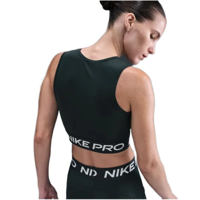 Nike Pro DF CROP TANK SEAWEED/WHITE dámské tréninkové tričko