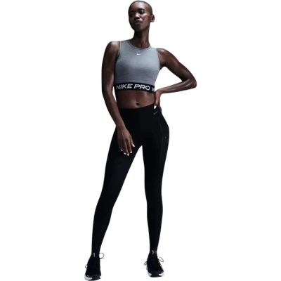 Nike Pro DF CROP TANK SMOKE GREY/HTR/WHITE dámské tréninkové tričko