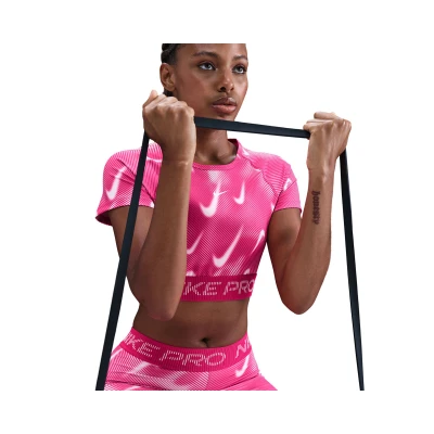 Nike Pro W NP DF SS TOP TT AOP RUSH PINK/PINK FOAM/WHITE dámské tréninkové tričko