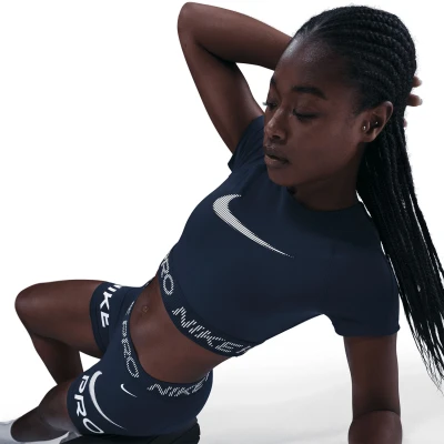 Nike Pro W NP DF SS TOP TT GRX MIDNIGHT NAVY/FOOTBALLGREY/WHITE dámské tréninkové tričko