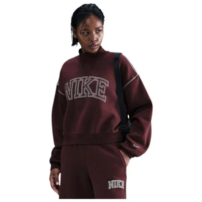 Nike W NSW PHNX FLC LOGO MOCK NECK BURGUNDY CRUSH dámská zateplená mikina