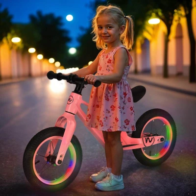 Nils Fun RB901 s 12 pumpovanými koly a LED růžové dětské odrážedlo