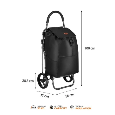 NILS NC4303 40L černá se sedátkem Nákupní taška na kolečkách