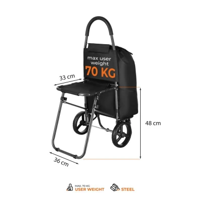 NILS NC4303 40L černá se sedátkem Nákupní taška na kolečkách