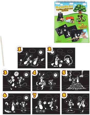 Notes vyškrabovací obrázky Krtek (Krteček) 8 listů set se škrabacím perem Notes vyškrabovací obrázky Krtek (Krteček) 8 listů set se škrabacím perem