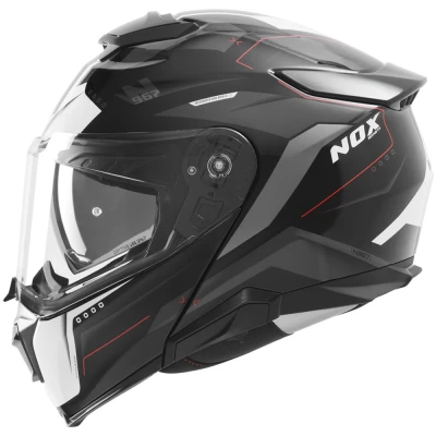 NOX N967 Conquer matná černo-bílo-červená výklopná helma na motorku