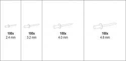 Yato Nýt hliníkový sada 400ks (2,4, 3,2, 4,0, 4,8mm)
