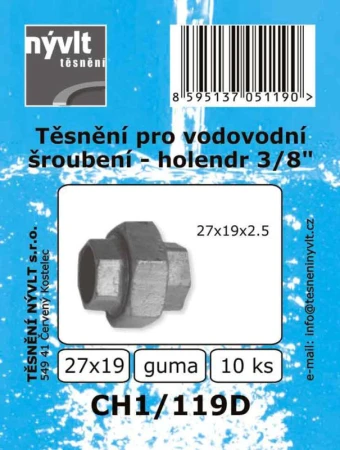 Nývlt Těsnění holendru vodovod.3/8" 27x19mm gum. CH1/119D (10ks) Nývlt Těsnění holendru vodovod.3/8" 27x19mm gum. CH1/119D (10ks)