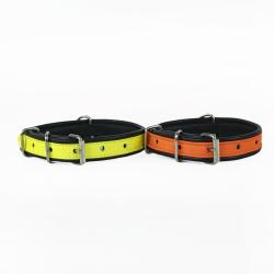 Obojek kožený s textilní vsadkou FLUO 30 x 1,4 cm
