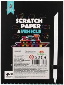 Obrázek škrabací duhový výřez dopravní prostředky set 8ks s nástrojem