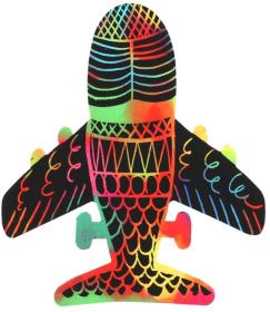 Obrázek škrabací duhový výřez dopravní prostředky set 8ks s nástrojem