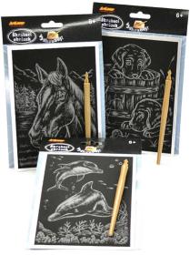 Obrázek škrabací stříbrný zvířátka A5 set s nástrojem různé druhy Obrázek škrabací stříbrný zvířátka A5 set s nástrojem různé druhy