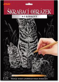 Obrázek vyškrabovací Zvířáta stříbrný kreativní set se škrabacím perem 3 druhy
