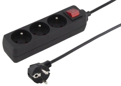 Kabel PremiumCord prodlužovací přívod 230V 2m 3 zásuvky + vypínač, černý Kabel PremiumCord prodlužovací přívod 230V 2m 3 zásuvky + vypínač, černý