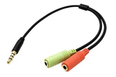 Redukce pro sluchátka a mikrofon 4pólový jack3,5 M-2xjack 3,5F, kabel 25 cm Redukce pro sluchátka a mikrofon 4pólový jack3,5 M-2xjack 3,5F, kabel 25 cm