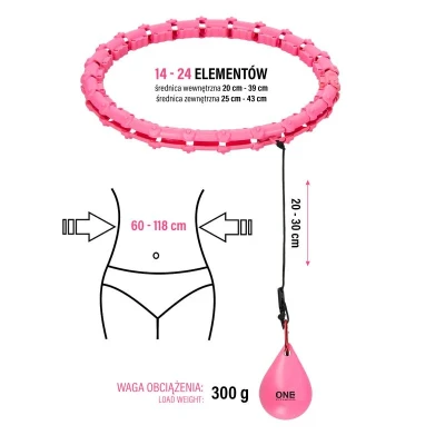 ONE FITNESS Masážní hula hoop OHA02 se závažím růžová (VÝPRODEJ)