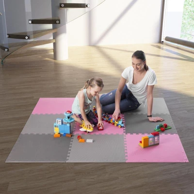 ONE FITNESS Ochranná puzzle podložka MP10 růžovo-šedá