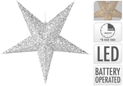 Osvětlení Hvězda 60cm skládací, papír s folií mix, 10LED, s časovačem Osvětlení Hvězda 60cm skládací, papír s folií mix, 10LED, s časovačem